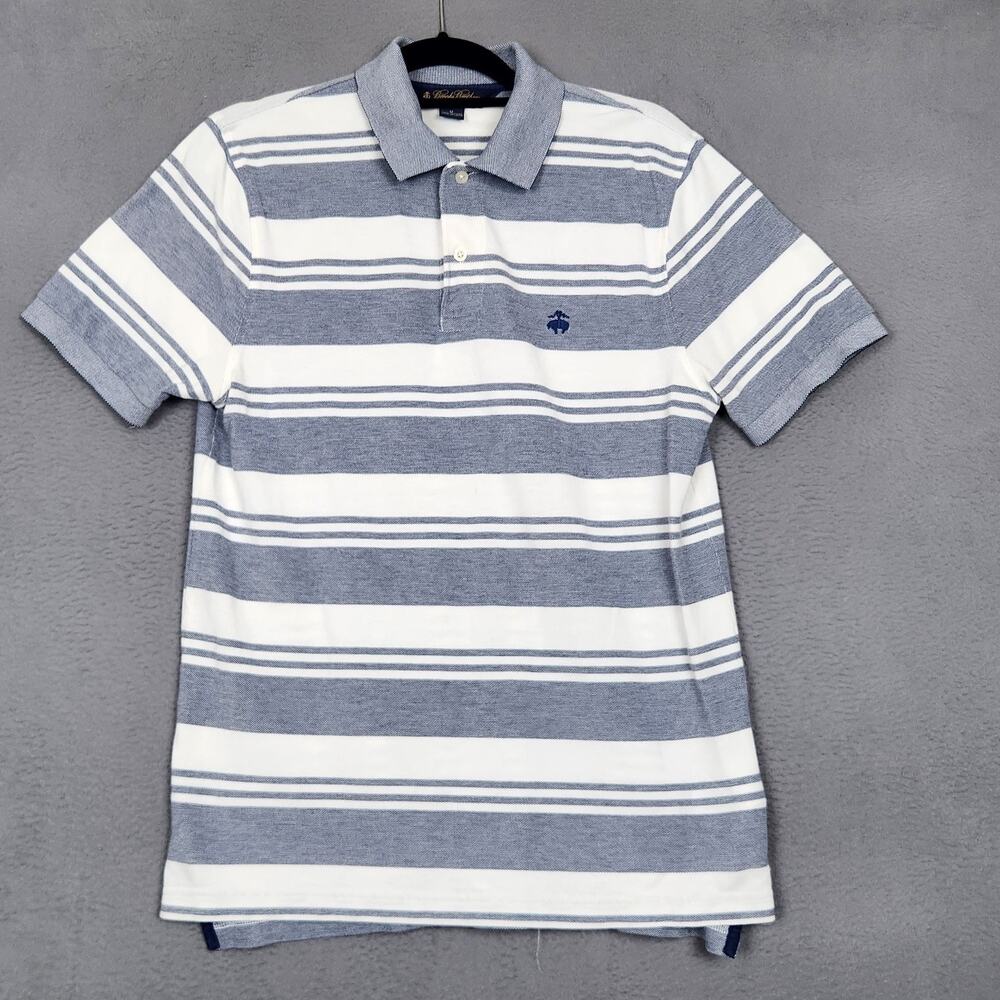 Brooks Brothers Polo Shirt Mens M Blue White Striped Original Fit Cotton Logo
